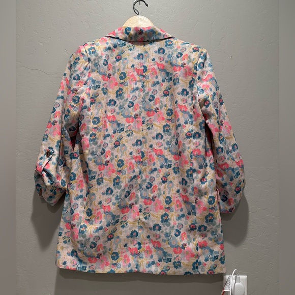 NWT Fate Floral Meet Me in Paris Blazer Jacket Small Open Front Linen Cotton - Picture 3 of 10